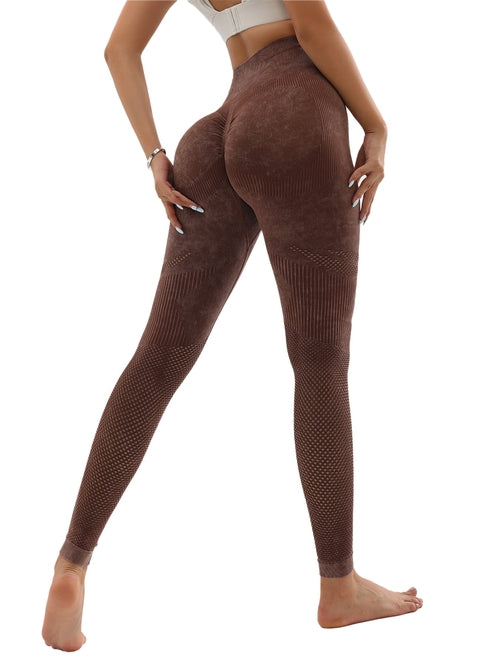 Women's Hollow Wide Band Waist Sports Leggings With Butt Ruching,