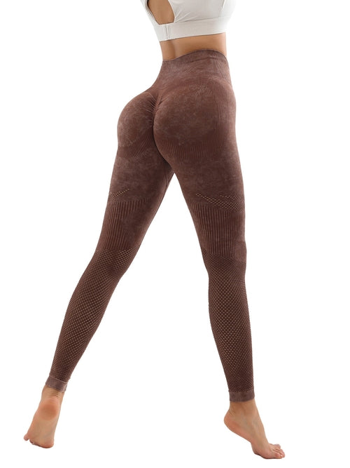 Women's Hollow Wide Band Waist Sports Leggings With Butt Ruching,