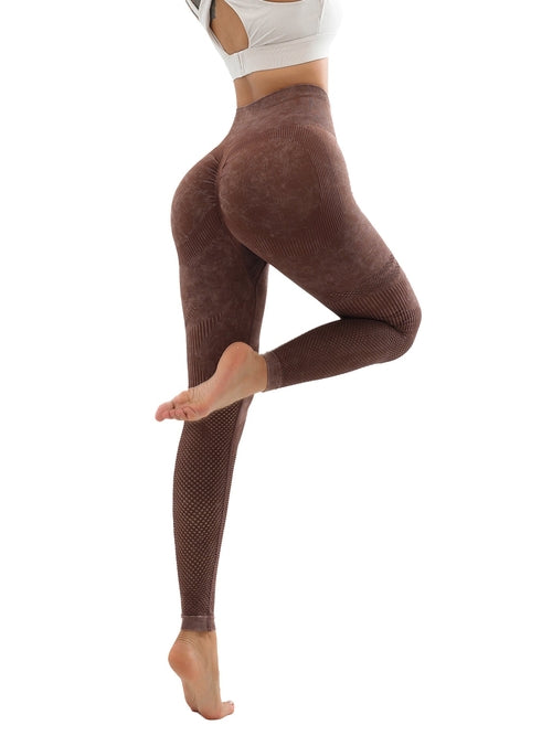 Women's Hollow Wide Band Waist Sports Leggings With Butt Ruching,