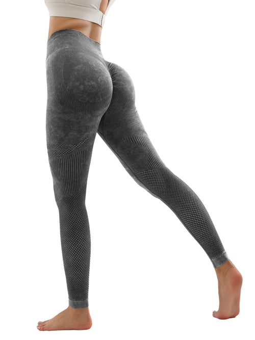 Women's Hollow Wide Band Waist Sports Leggings With Butt Ruching,