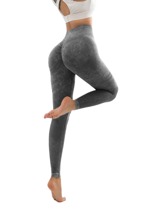 Women's Hollow Wide Band Waist Sports Leggings With Butt Ruching,