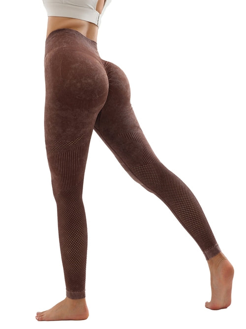 Women's Hollow Wide Band Waist Sports Leggings With Butt Ruching,